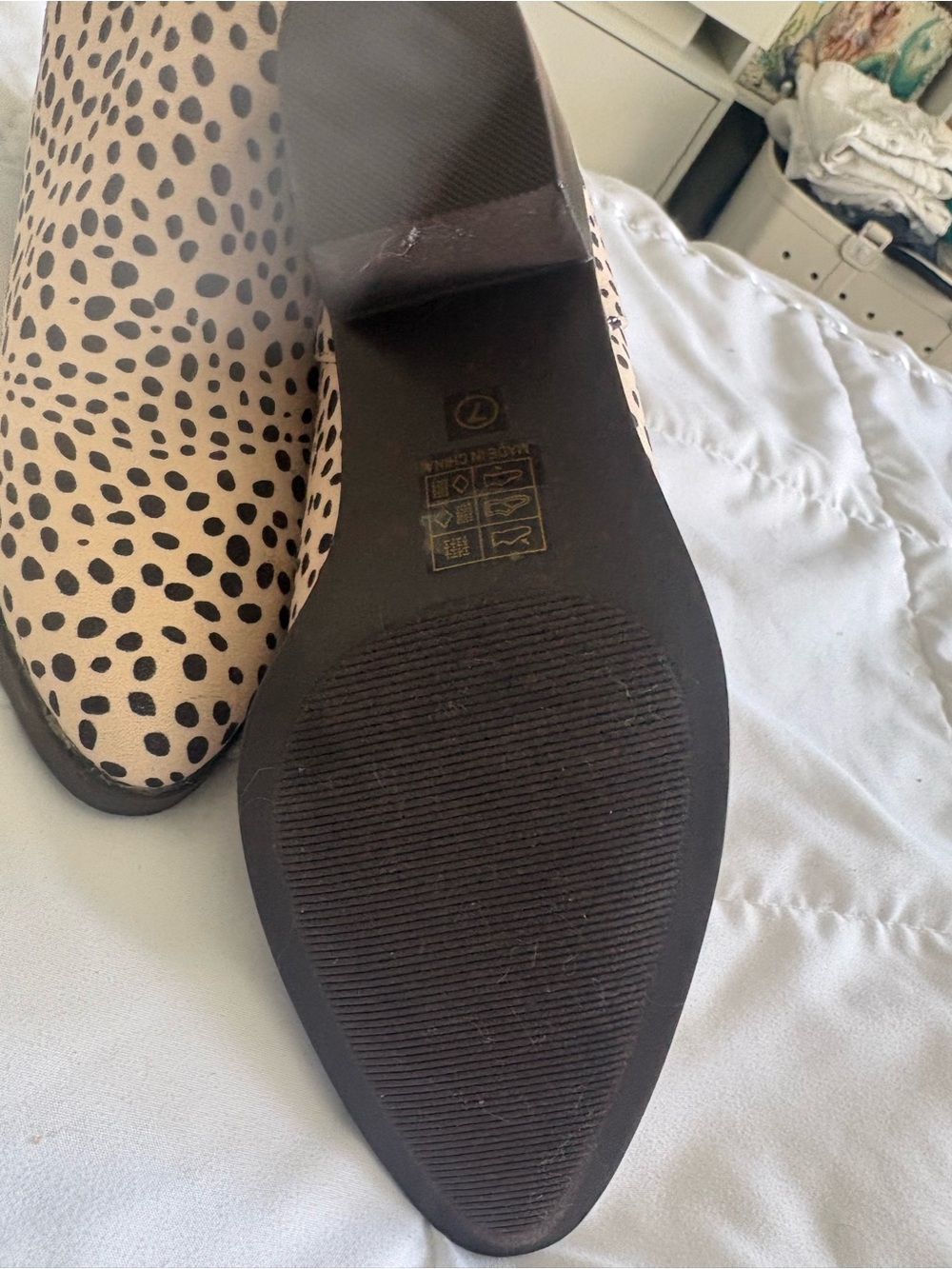 Spotted Beige and Black Women's Ankle Boots